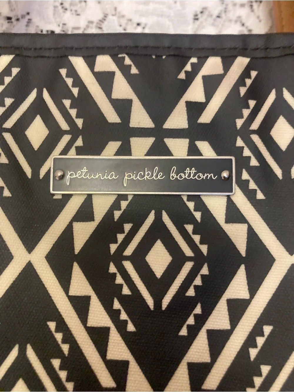 PETUNIA PICKLE BOTTOM Diamond Design Tote Bag Diaper Bag Black and Cream
